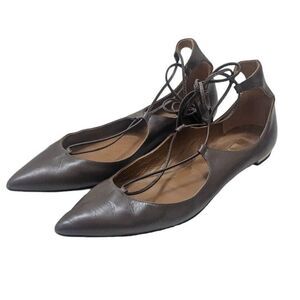 Aquazzura Sandal Flat High Ankle Firenze Sandstone Brown Leather EU 37 US 6.5